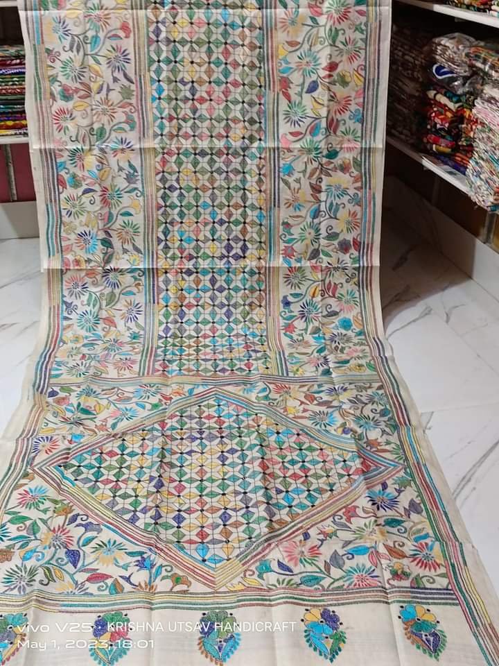 Kantha stitch saree