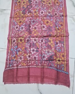 Red hand-embroidered premium tussar silk multicolored kantha stitch dupatta or scarf