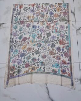 Off-white hand-embroidered premium tussar silk multicolored kantha stitch dupatta or scarf (Copy)